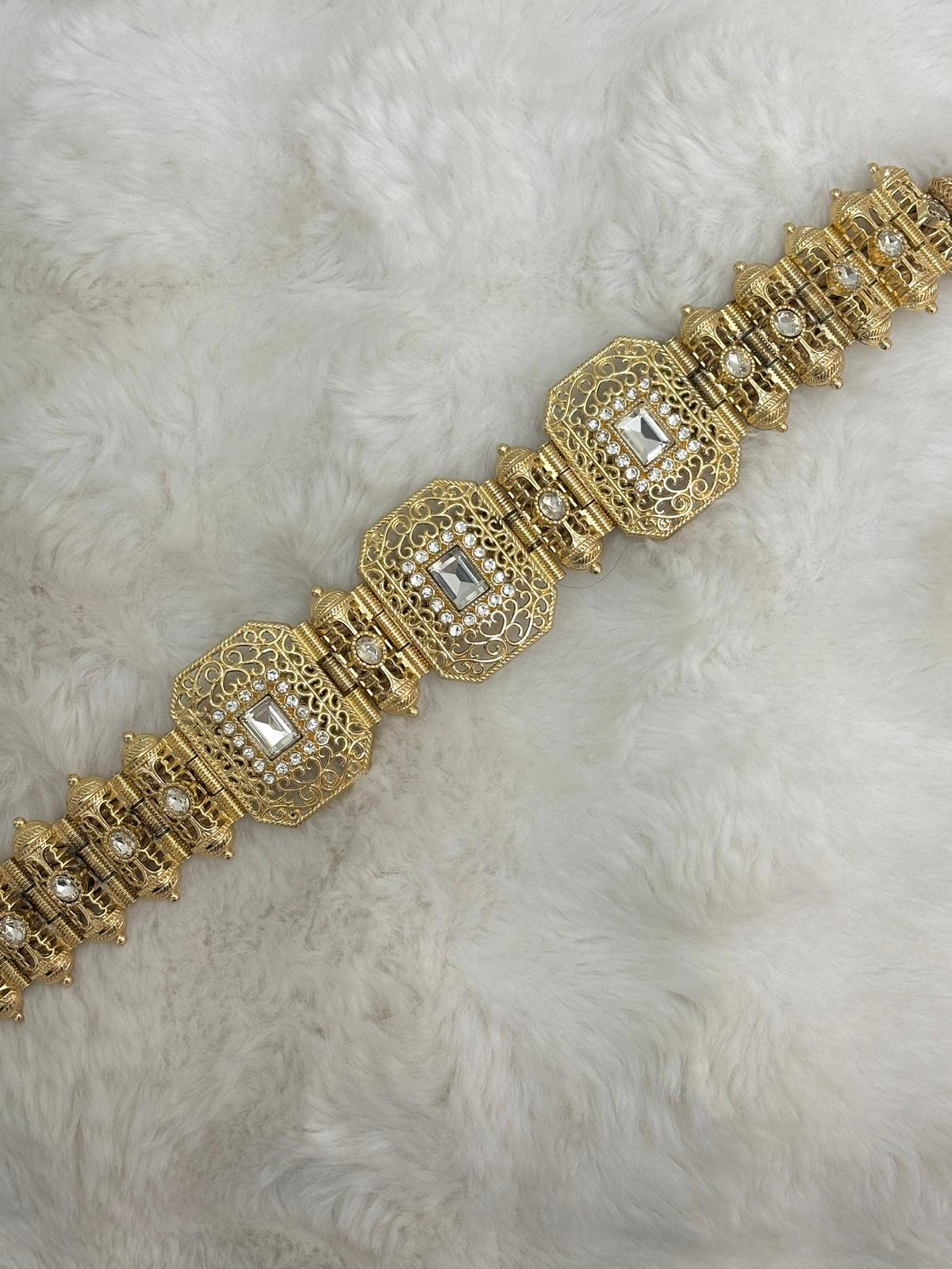 Ceinture métallique blanche et dorée