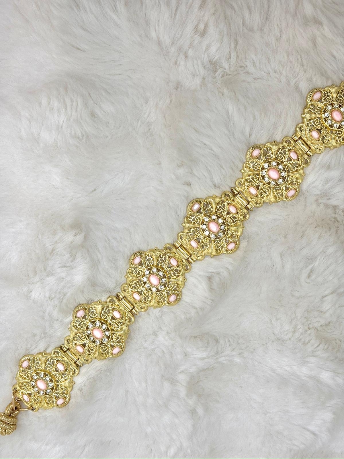 Ceinture métallique beige et dorée