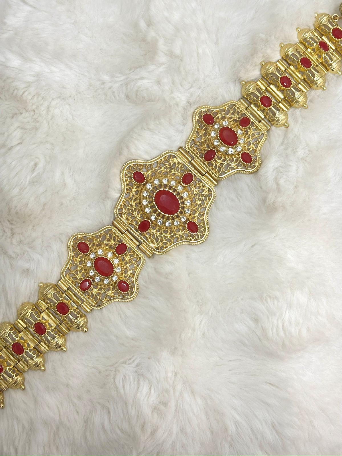 Ceinture métallique rouge et dorée