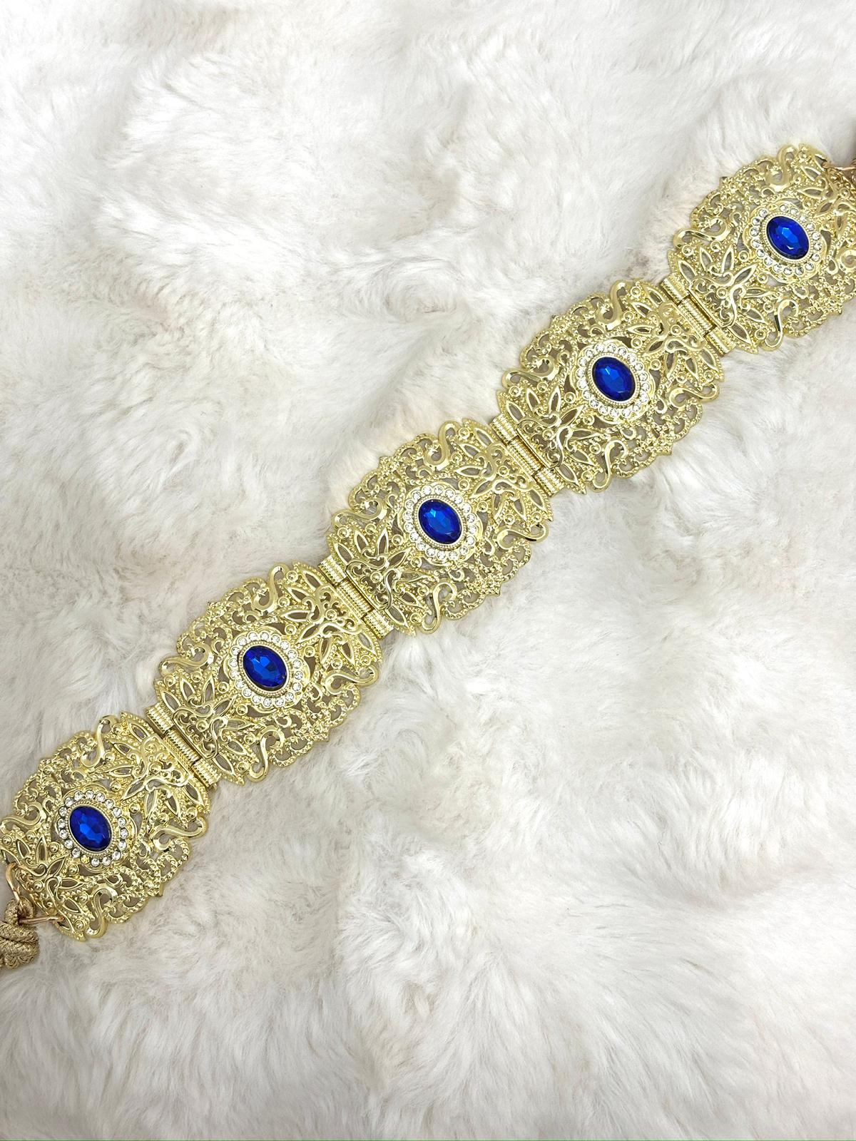 Ceinture métallique bleu et dorée