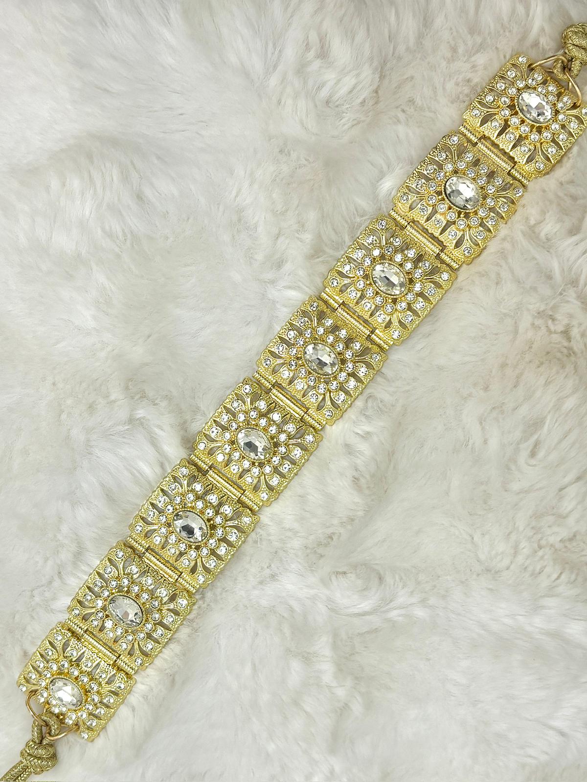 Ceinture métallique blanche et dorée