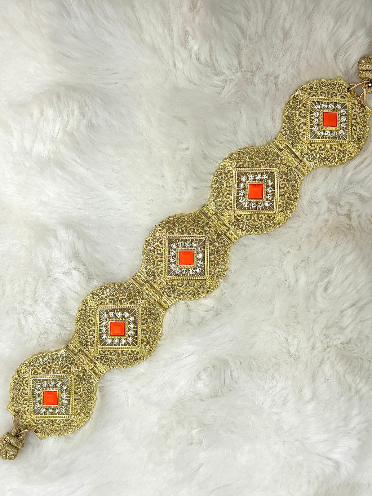 Ceinture métallique orange et dorée