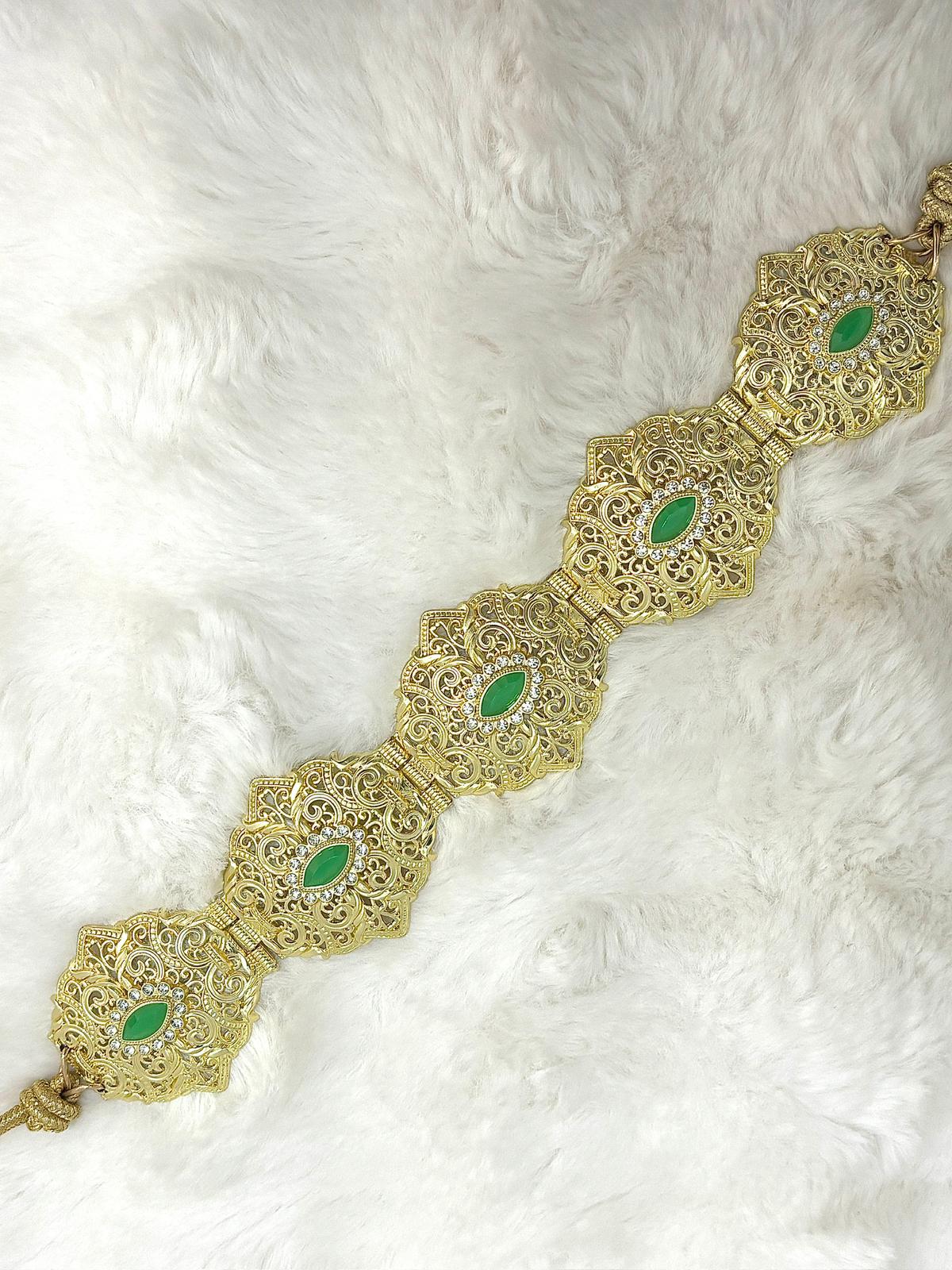 Ceinture métallique verte et dorée