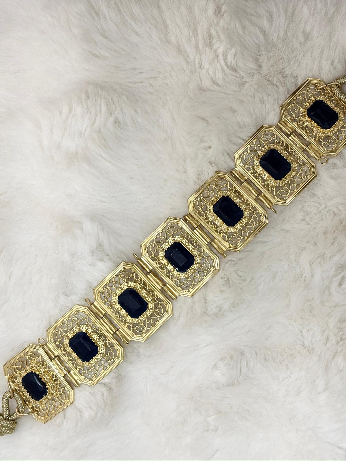 Ceinture métallique bleu nuit et dorée