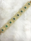 Ceinture métallique vert émeraude effet irisé et dorée