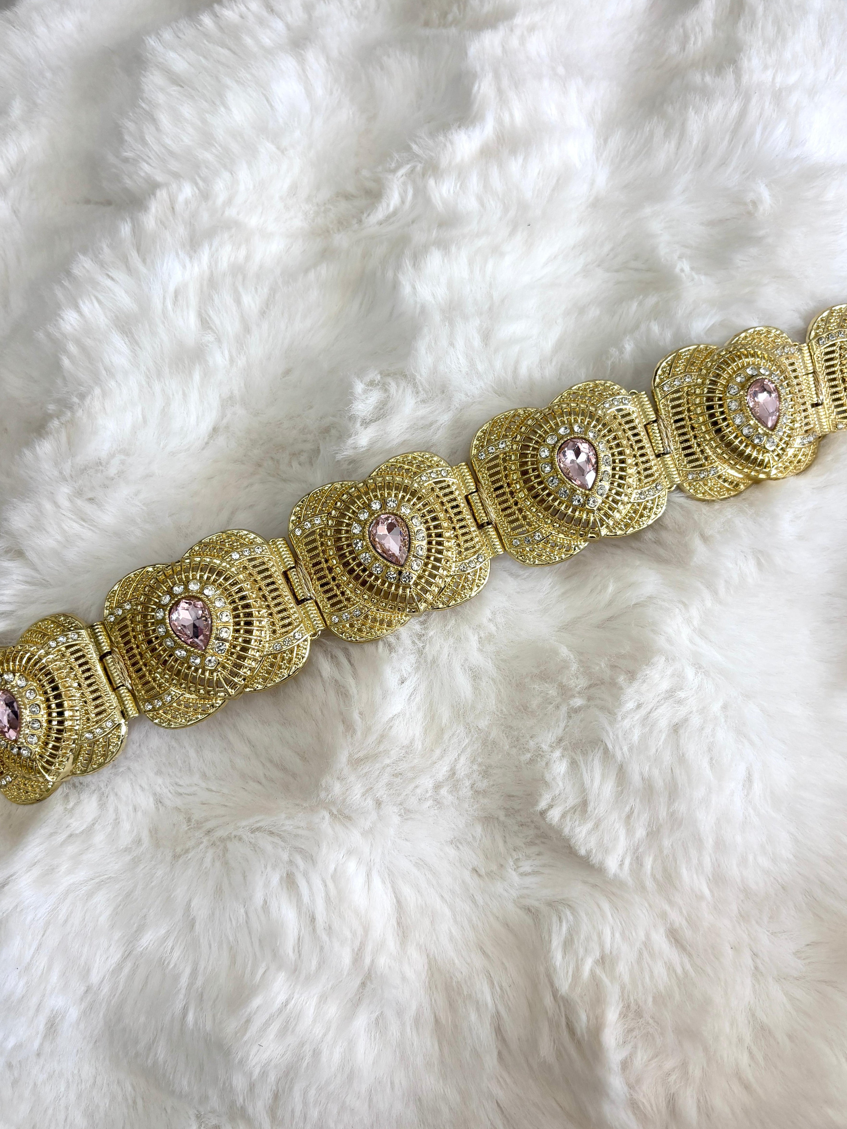 Ceinture métallique rose et dorée