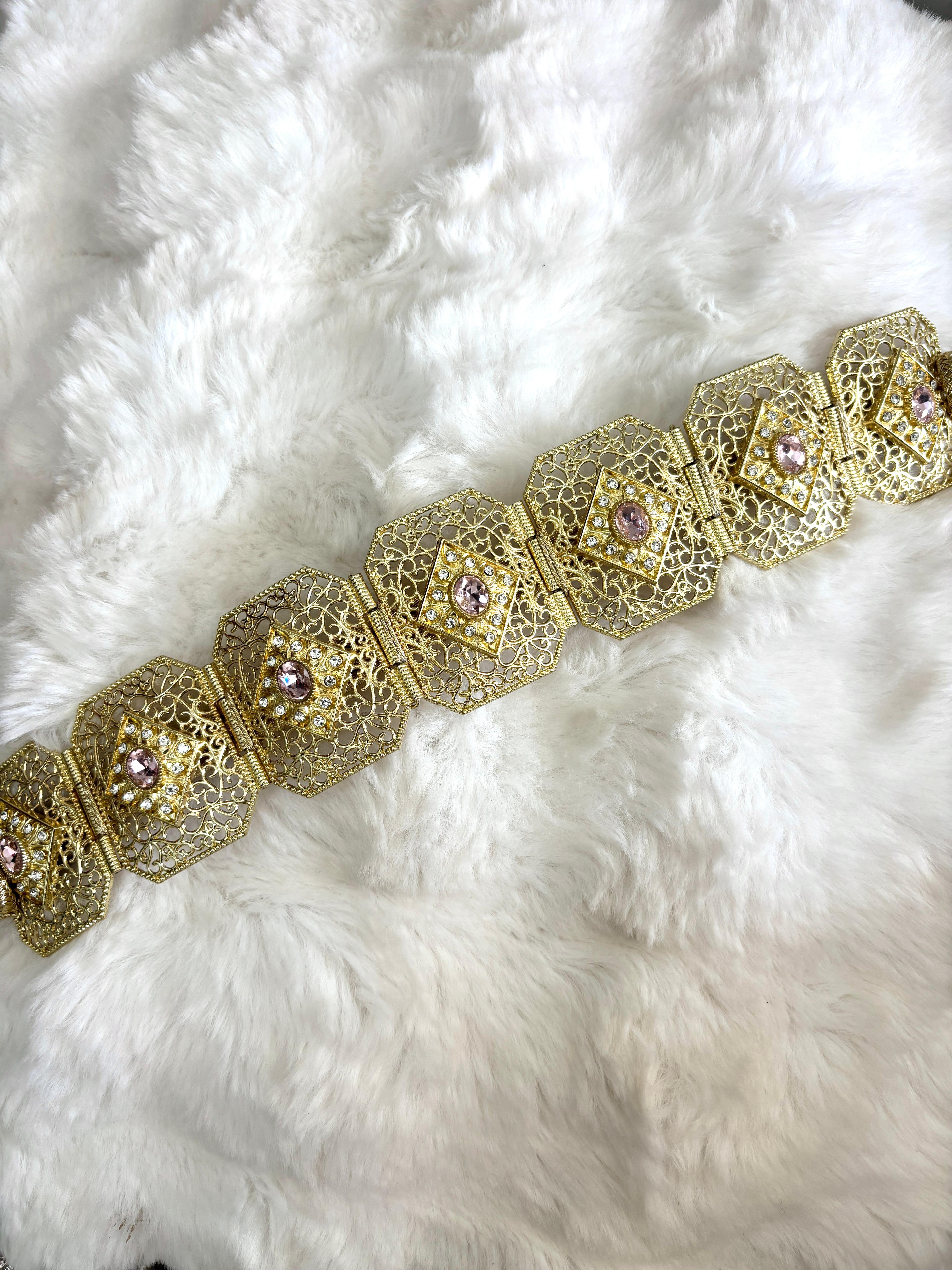 Ceinture métallique rose et dorée